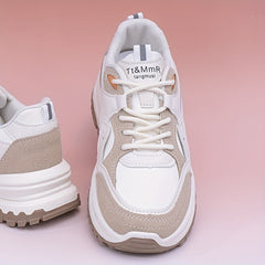 Colorblock Platform Sneakers Lace Up Outdoor Shoes Comfortable & Anti skid