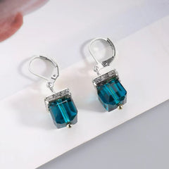 Zircon Stone Hoop Drop Earrings 925 Silver Plated Women Gift