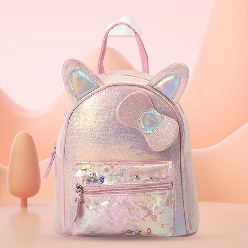 Sequin Ears Bow Backpack For Boys Girls Waterproof Lightweight Small Bag