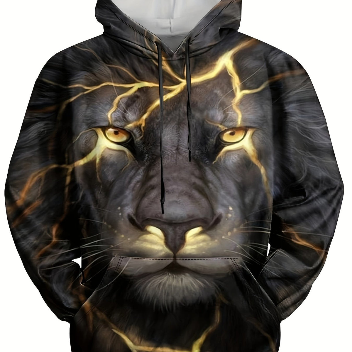 3D Print Lion Hoodie with Kangaroo Pocket for Men