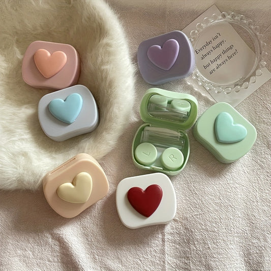 Heart Lens Cases 5 In 1 Travel Lens Box With Mirror Tweezers Remover Tool