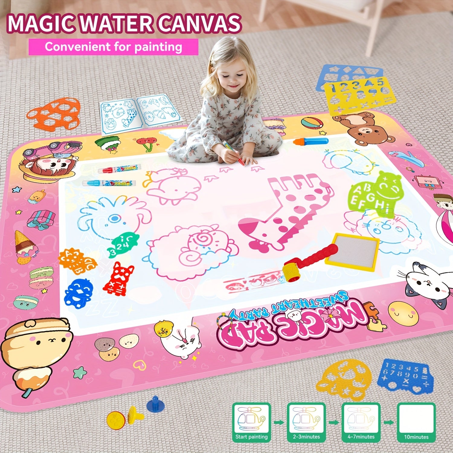 Pink Magic Water Drawing Pad Colorful & Absorbent Watercolor Canvas Mat