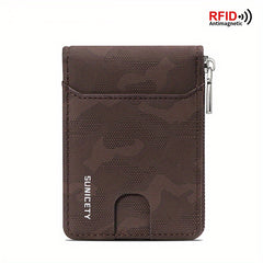 RFID Blocking Zipper Card Holder Short Wallet Leather Large Capacity