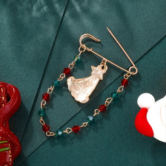 Christmas Hat Chain Pin Festive Holiday Red Gold Green Rhinestone Brooch