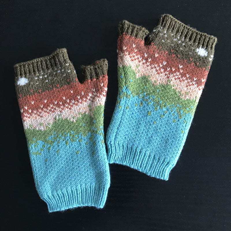 Gradient Knit Gloves Moon Jacquard Half Finger Warm Gloves For Women