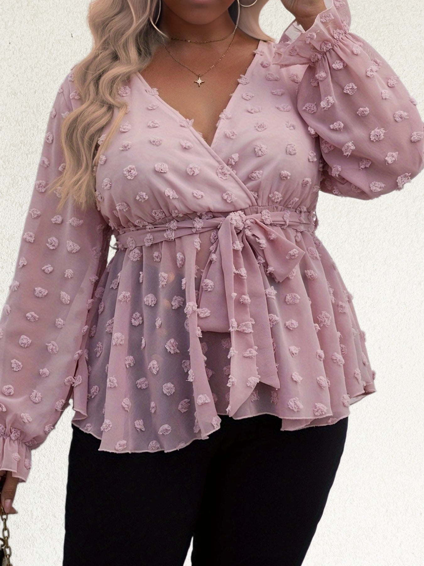  Deep V Neck Flounce Sleeve Blouse