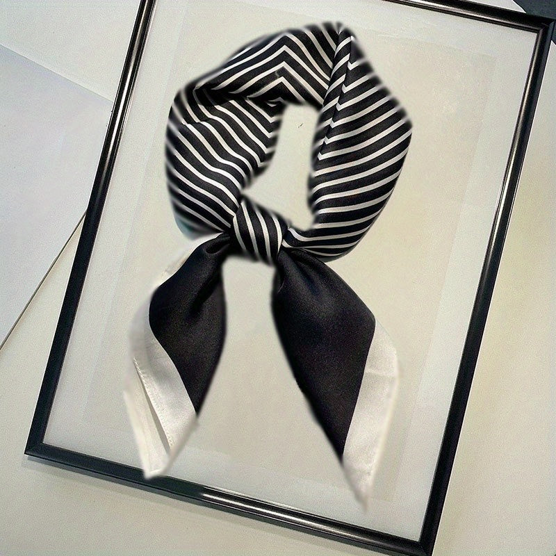 Square Scarf Block Striped Neckerchief Silk Bandana Women Casual Satin Head Wrap
