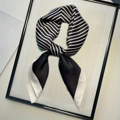 Square Scarf Block Striped Neckerchief Silk Bandana Women Casual Satin Head Wrap