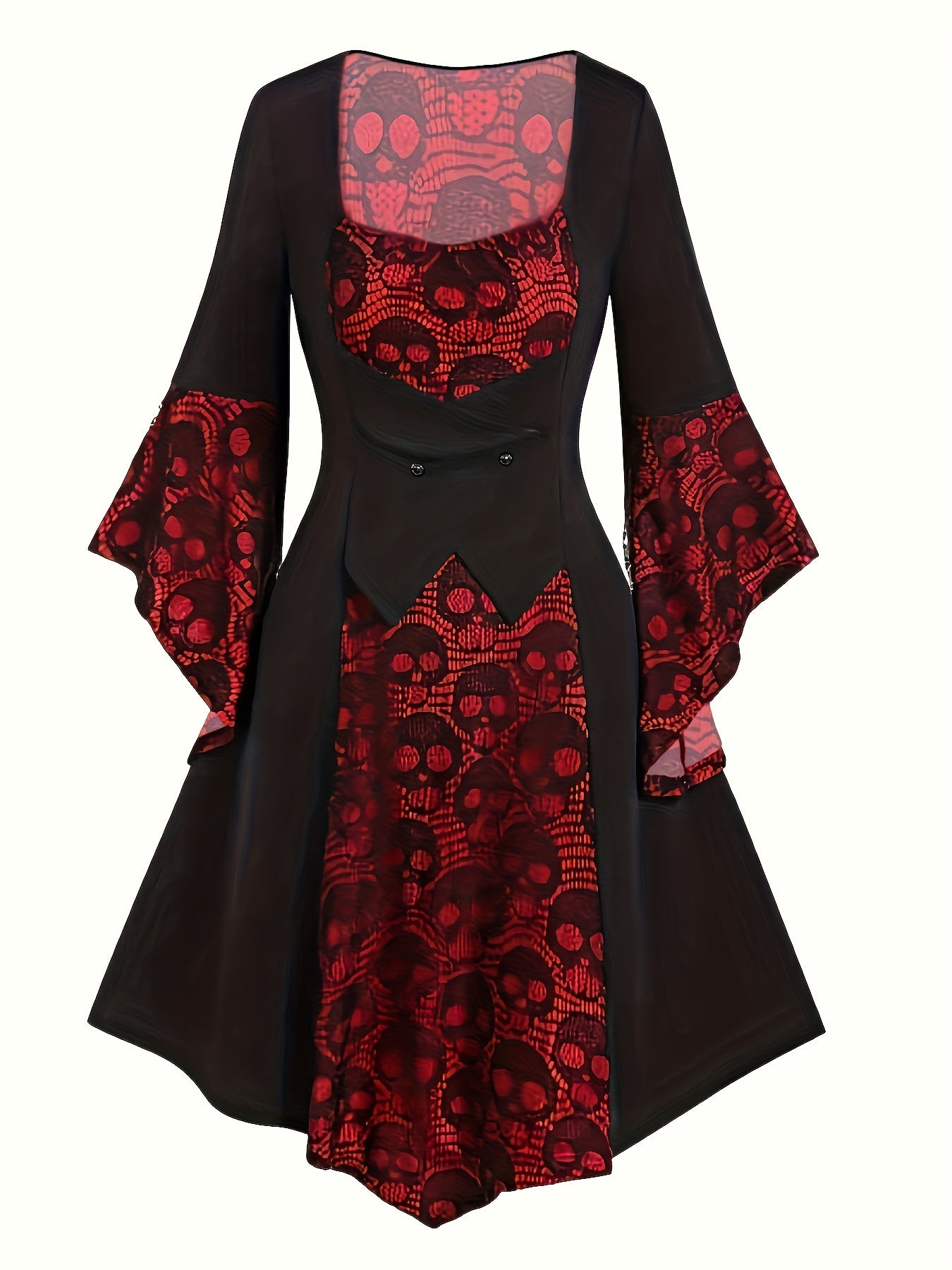  Goth Dress Skull Embroidery Long Sleeve