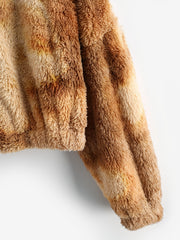 Tie Dye Fluffy Coat Drop Shoulder Crew Neck Winter Outerwear