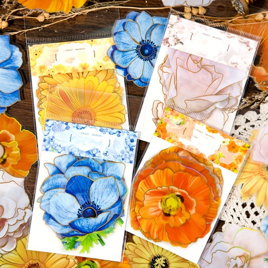 10PCS Flower DIY Paper Stickers Art Supplies PET DIY Decorative Planning