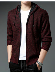 Sherpa Lined Knitted Cardigan Men's Hooded Jacket Long Sleeve Hoodies