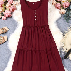  Casual Tank Dress Women's Plus Button Decor Sleeveless Smock Dress