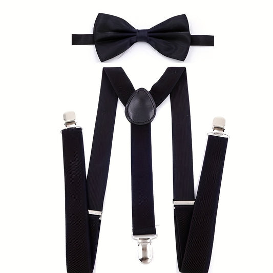 Boys' Suspender Bow Tie Set - Adjustable Y-shaped Pants with Metal Clip