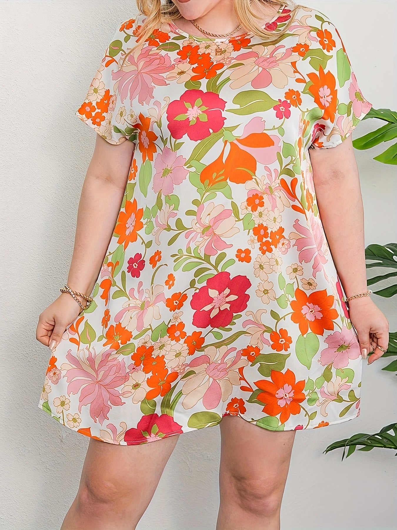  Floral Print Short Sleeve Mini Tee Dress