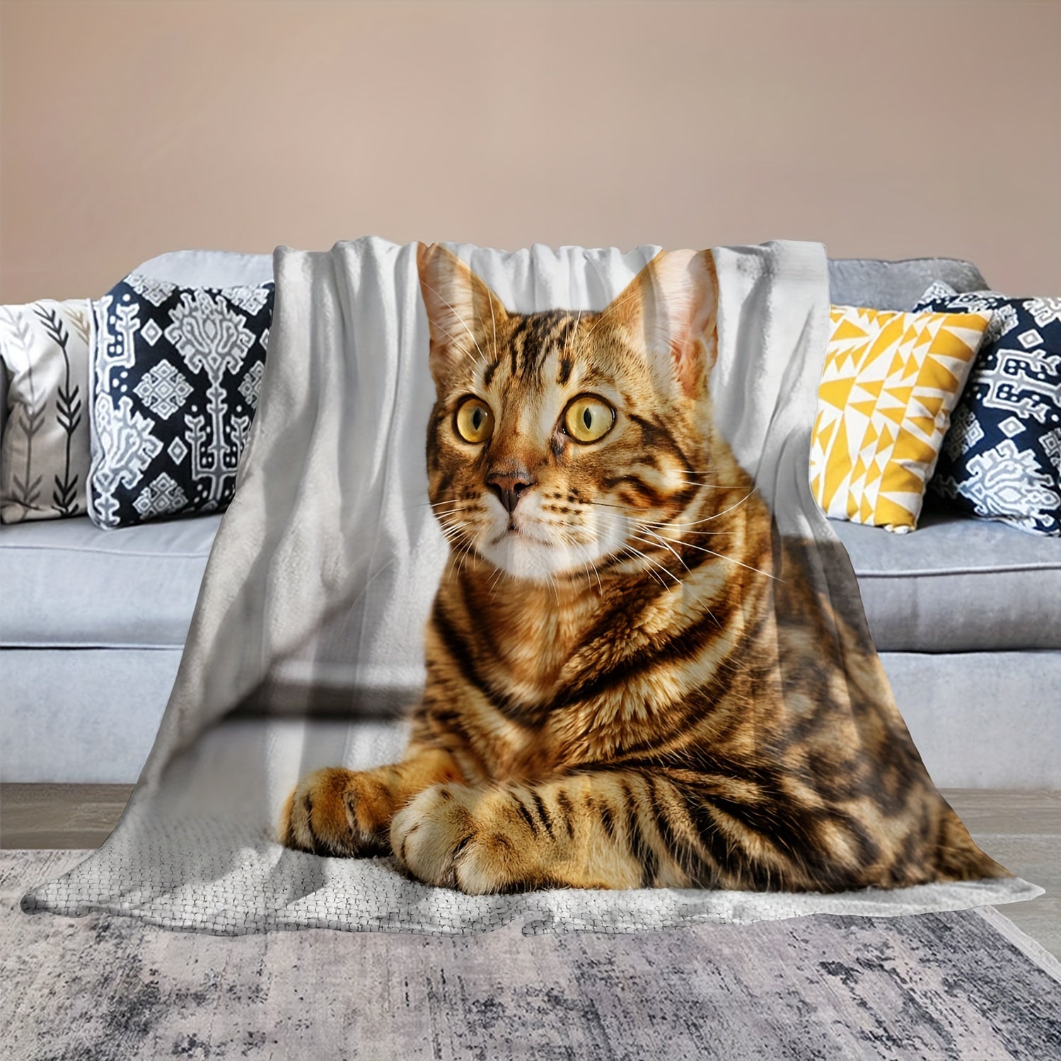 Cat Pattern Soft Plush Blanket All Seasons Flannel Couch Bed Travel Camping