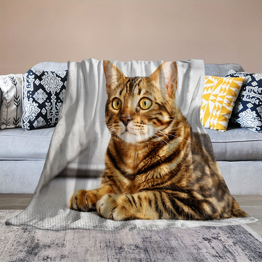 Cat Pattern Soft Plush Blanket All Seasons Flannel Couch Bed Travel Camping