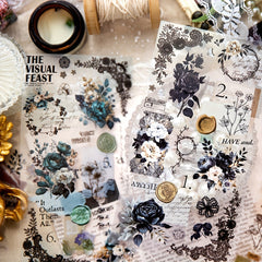 Retro Lace Theme PET Stickers Pack 3 Sheets Plant Flower Bow