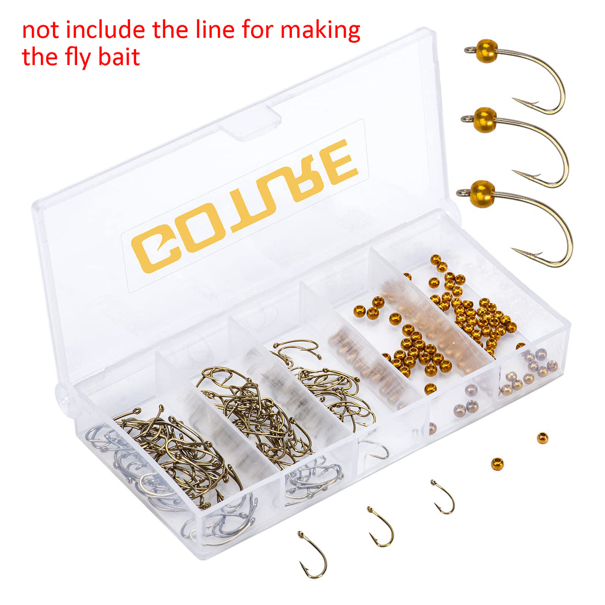 240pcs Fly Barb Hooks & Bead Heads Kit High Carbon Steel Plastic Box