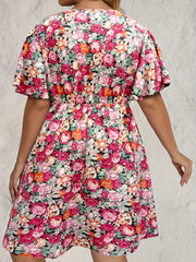 Floral Print V Neck Knee Length Dress