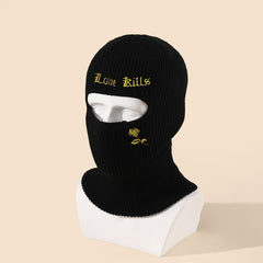 Autumn Winter Character Letter Embroidery Hole Knit Hat