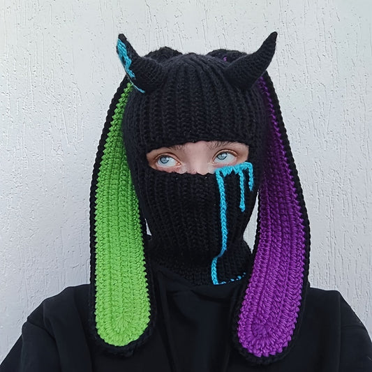 Rabbit Ears Horn Balaclava Knitted Hat for Winter
