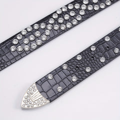 Men's Rhinestone Belt Waist Strap 44inch PU Leather