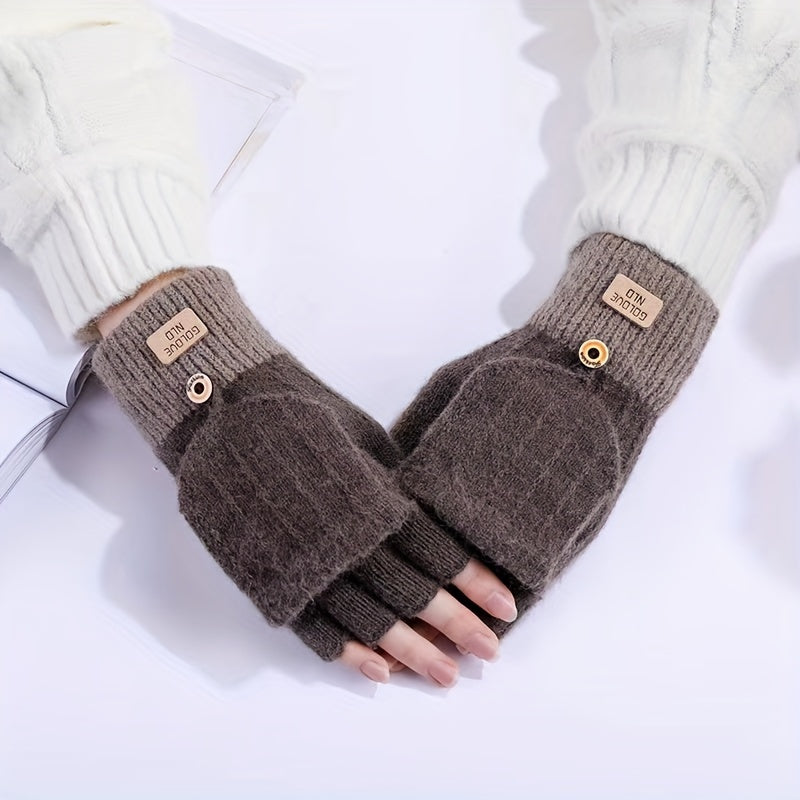 Half Finger Flip Warm Gloves Cold Proof Knitted Mittens Christmas Gift