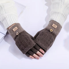 Half Finger Flip Warm Gloves Cold Proof Knitted Mittens Christmas Gift