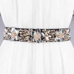 Women's Rhinestone Flower Elastic Belt