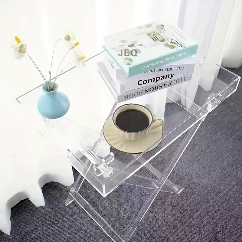 Acrylic Transparent Folding Coffee Table with Storage Shelf
