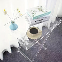 Acrylic Transparent Folding Coffee Table with Storage Shelf