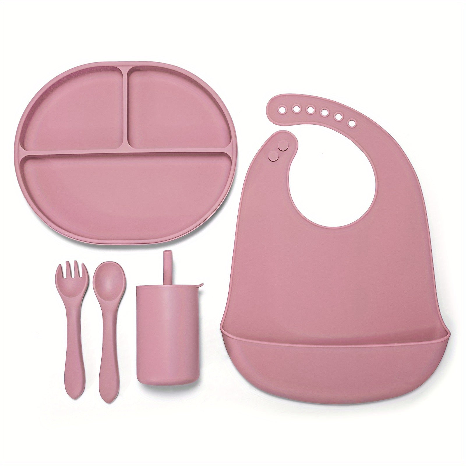 Silicone Toddler Eating Set: Cutlery, Bib, Spoon, Fork, Water Cup