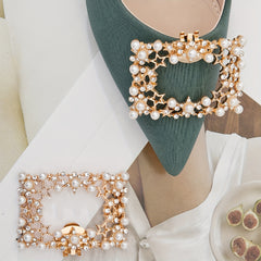 2pcs Faux Pearl Square Shoe Clips Detachable Shoe Buckles For High Heels