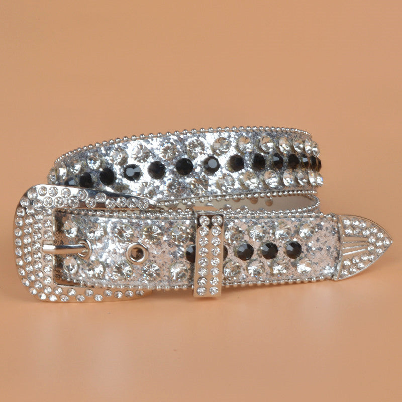 Women's Rhinestone Bright Wide Belt Casual Glitter Belt