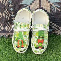 Flat Skate Shoes Four Leaf Clover Gnome Pattern Couple Shallow Mouth Casual Shoe