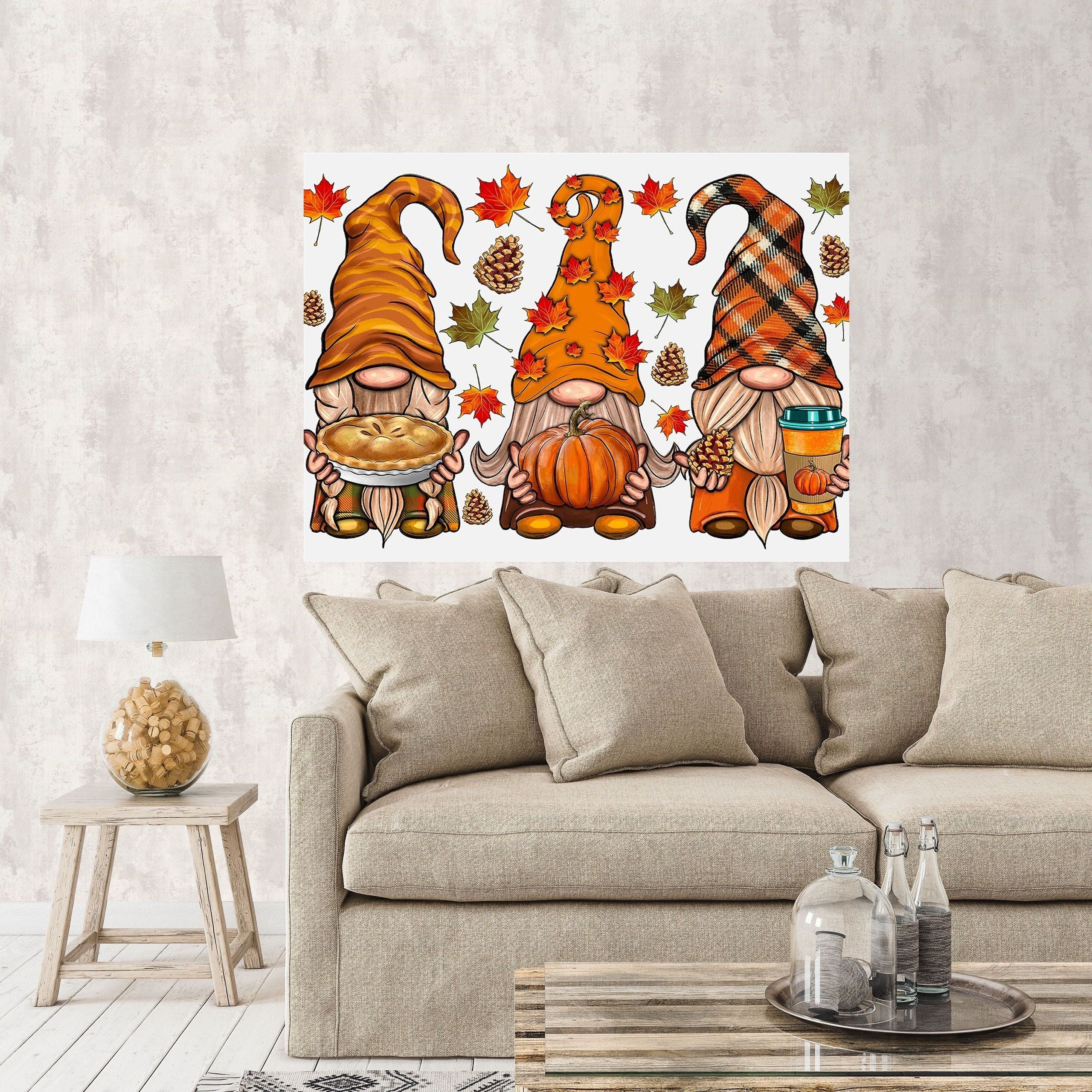 Three Gnome Canvas Wall Art for Living Room Decor