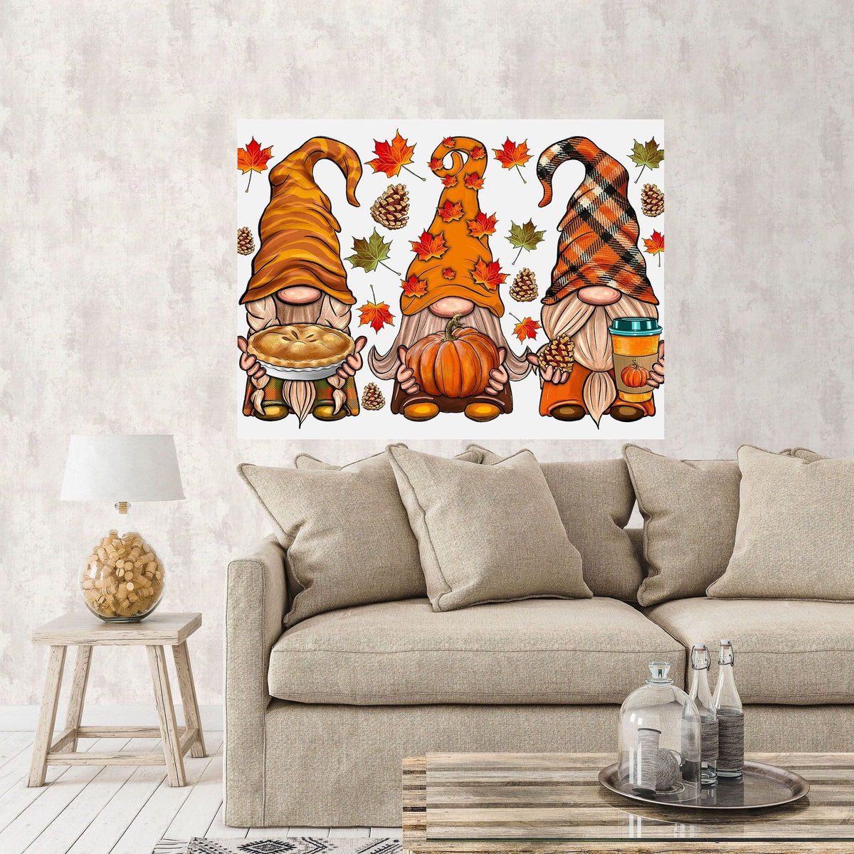 Three Gnome Canvas Wall Art for Living Room Decor
