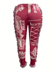 Women's Plus Size Graphic Print Tassel Elastic Hippie Pants