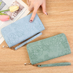 Floral Embossed Long Wallet Zipper Closure Clutch Purse