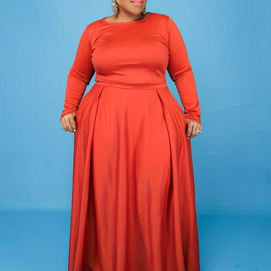 Women's Plus Solid Long Sleeve Top & Maxi Skirt Set