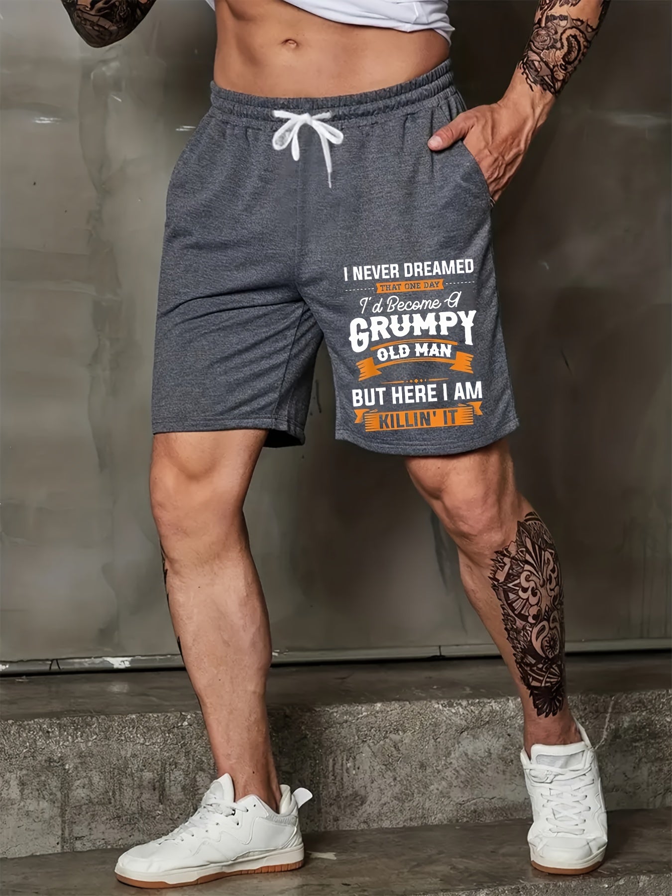 Men's Grumpy Old Man Print Drawstring Shorts