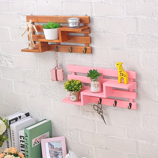 Vintage Wood Wall Shelf Home Decoration Key Holder Hook