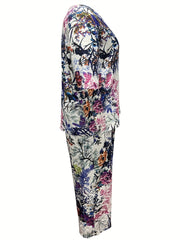  Floral Print Top & Wide Leg Pants Set