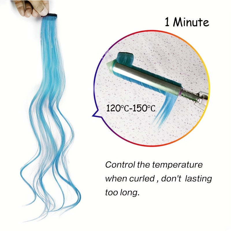Rainbow Long Straight Hairpieces Colored Clip In Extensions For Women