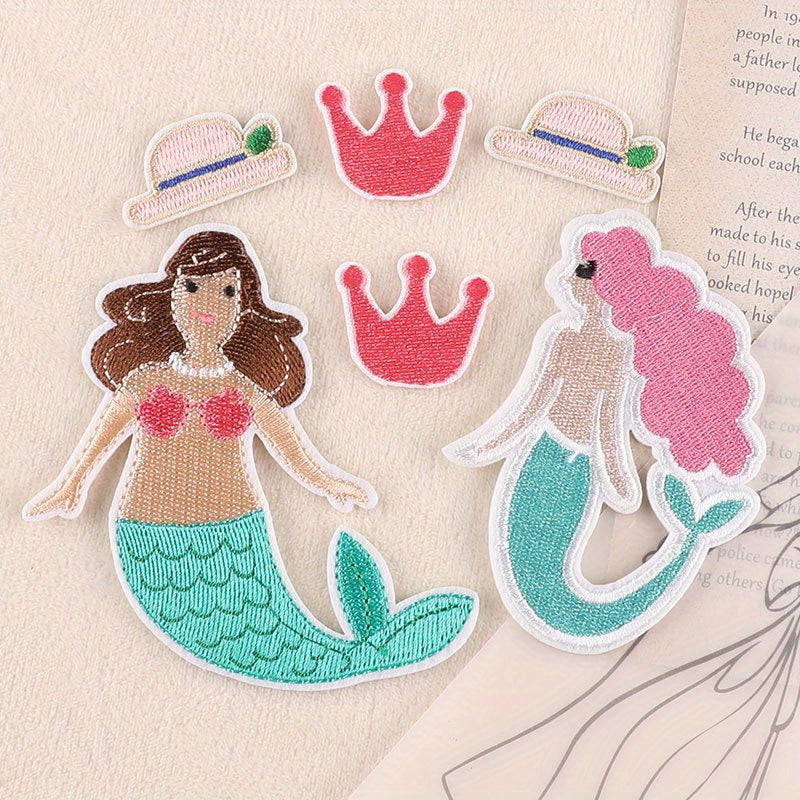 6pcs Mermaid Crown Hat Cloth Stickers DIY Decoration Accessories
