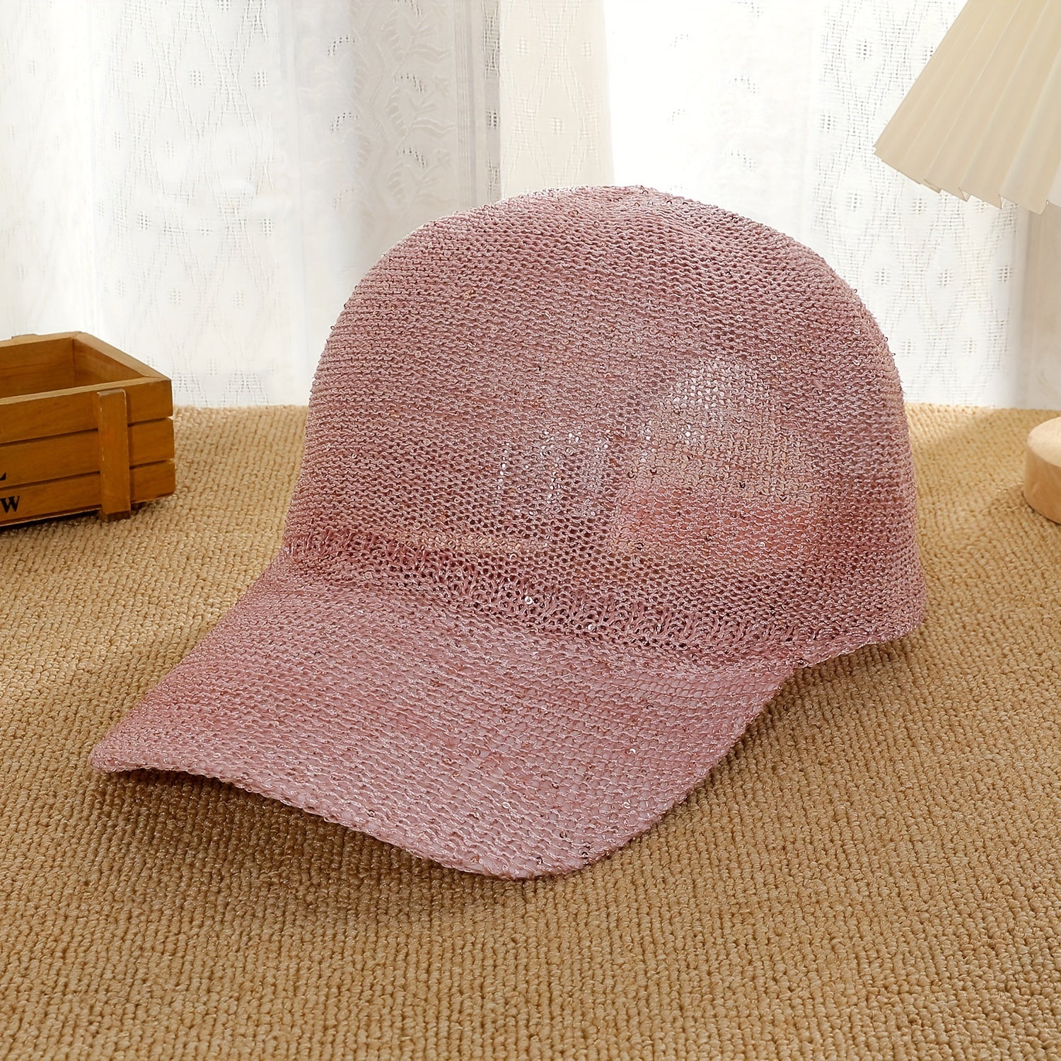 Glitter Shinny Knitted Baseball Cap Solid Hollow Breathable Dad Hat