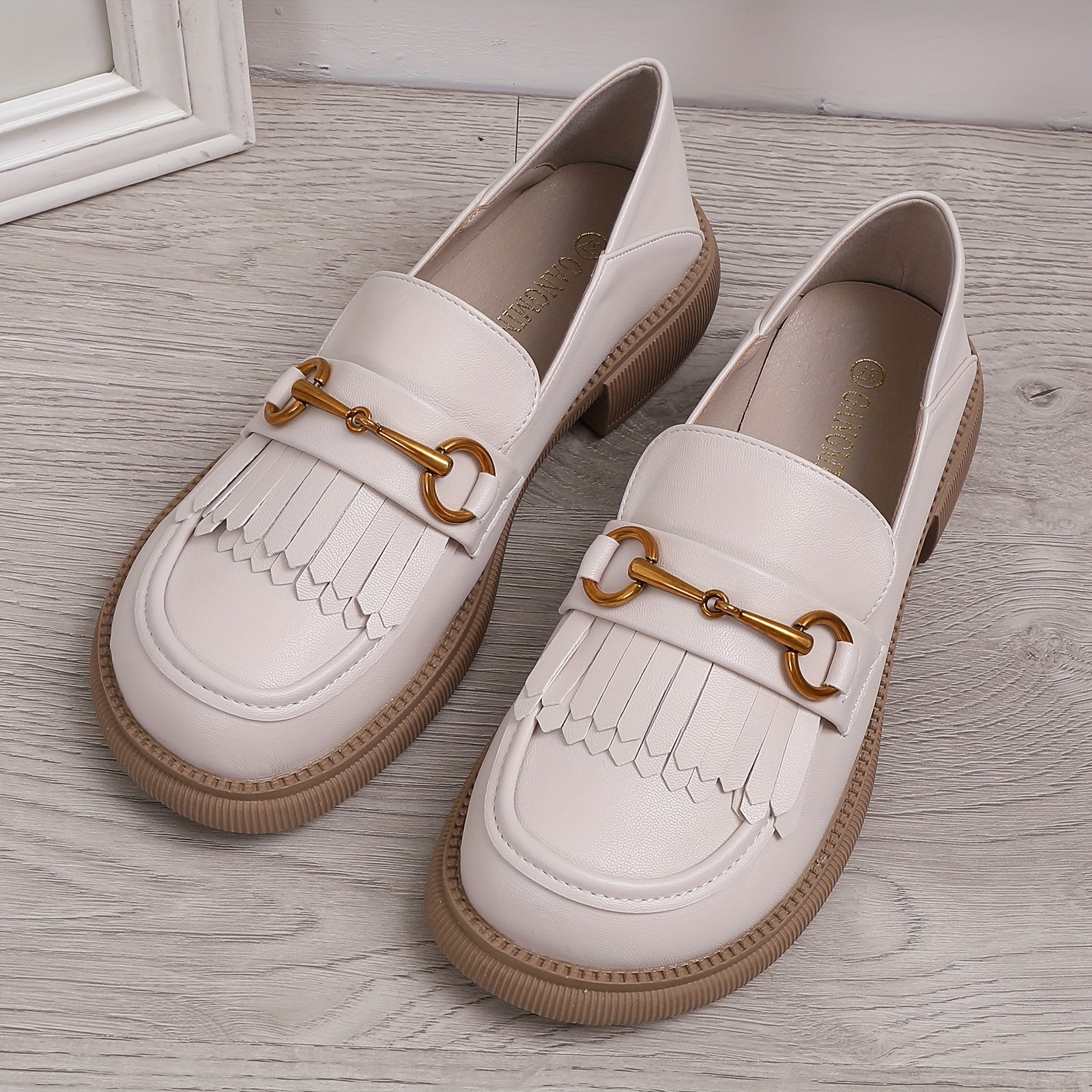 Women's Tassel Loafers Chunky Heel Slip On Shoes