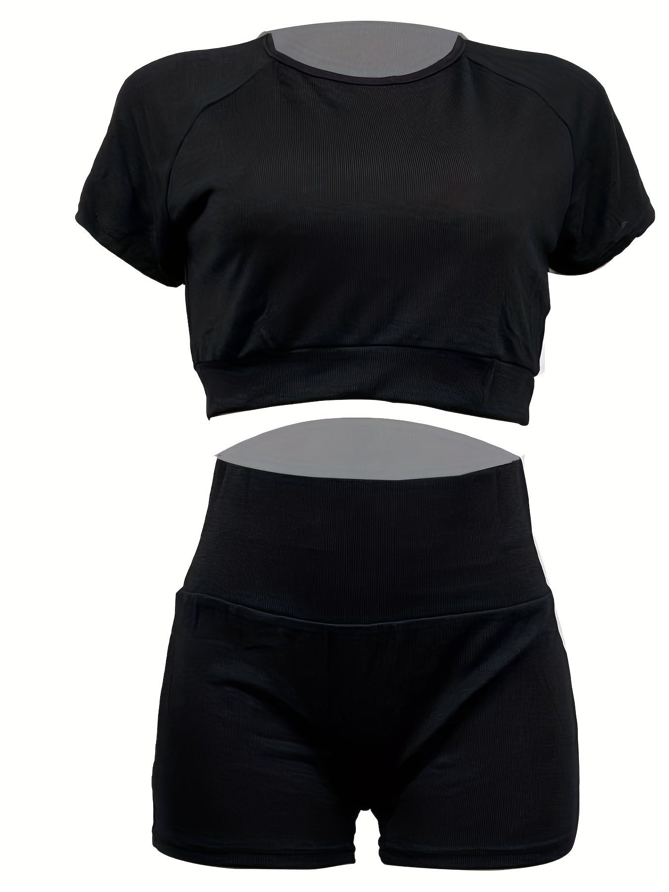 Sporty Solid Two piece Set Short Sleeve Crop Top & Skinny Shorts