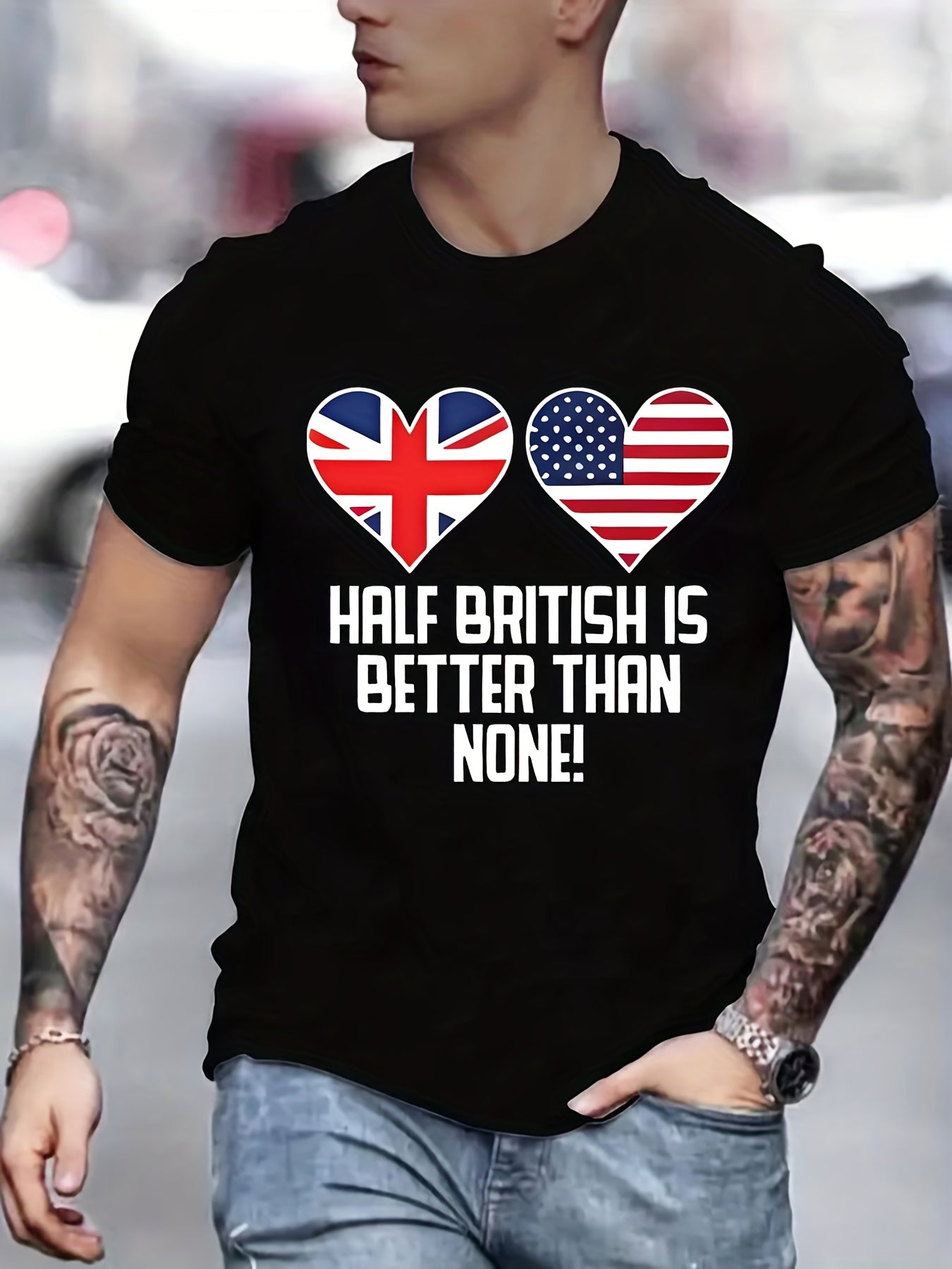 Men's British & American Flag Print T shirt Active Tee